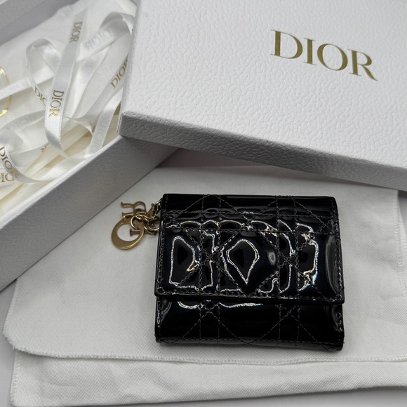 Dior Handbags - Dior Lady Dior Patent Cannage Compact Wallet